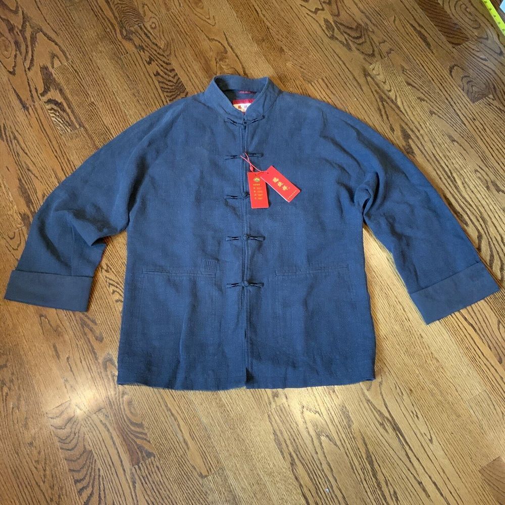 Rui Fu Xiang Chinese Jacket Silk Lined Sz 48 NWT Toggle Button Closure‎ Navy